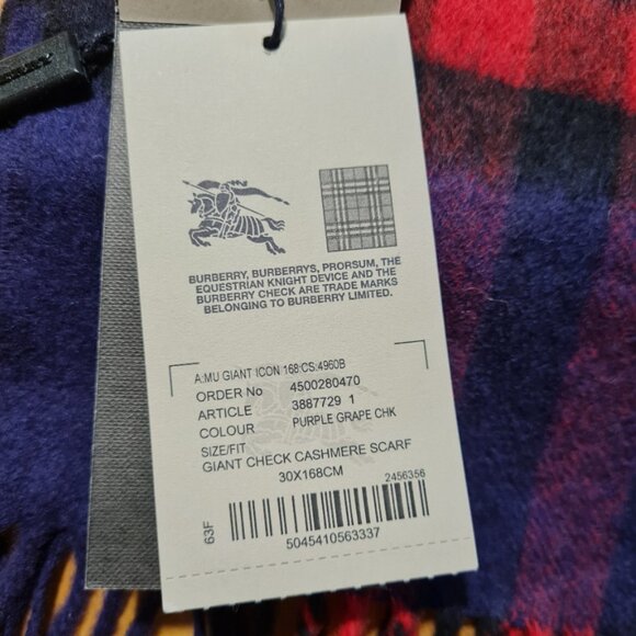 Burberry Check Cashmere Scarf Purple Grape - Picture 3 of 3